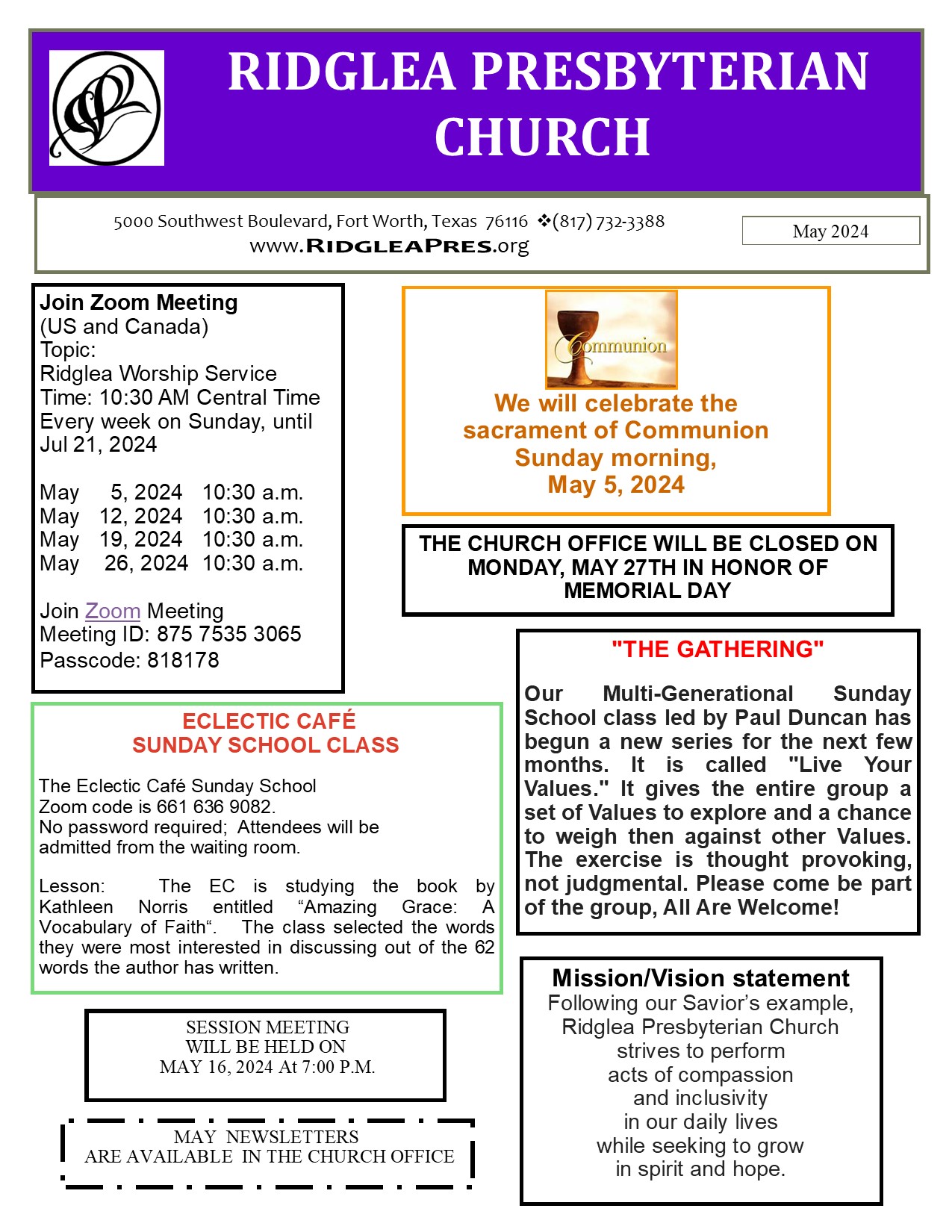 May 2024 Newsletter – Ridglea Presbyterian Church